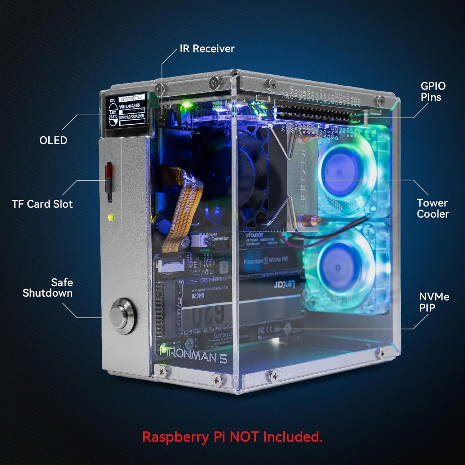 Caja Mini PC Pironman 5 NVMe M - Raspberry Pi Ai Kit Hailo-8L reseña y precio
