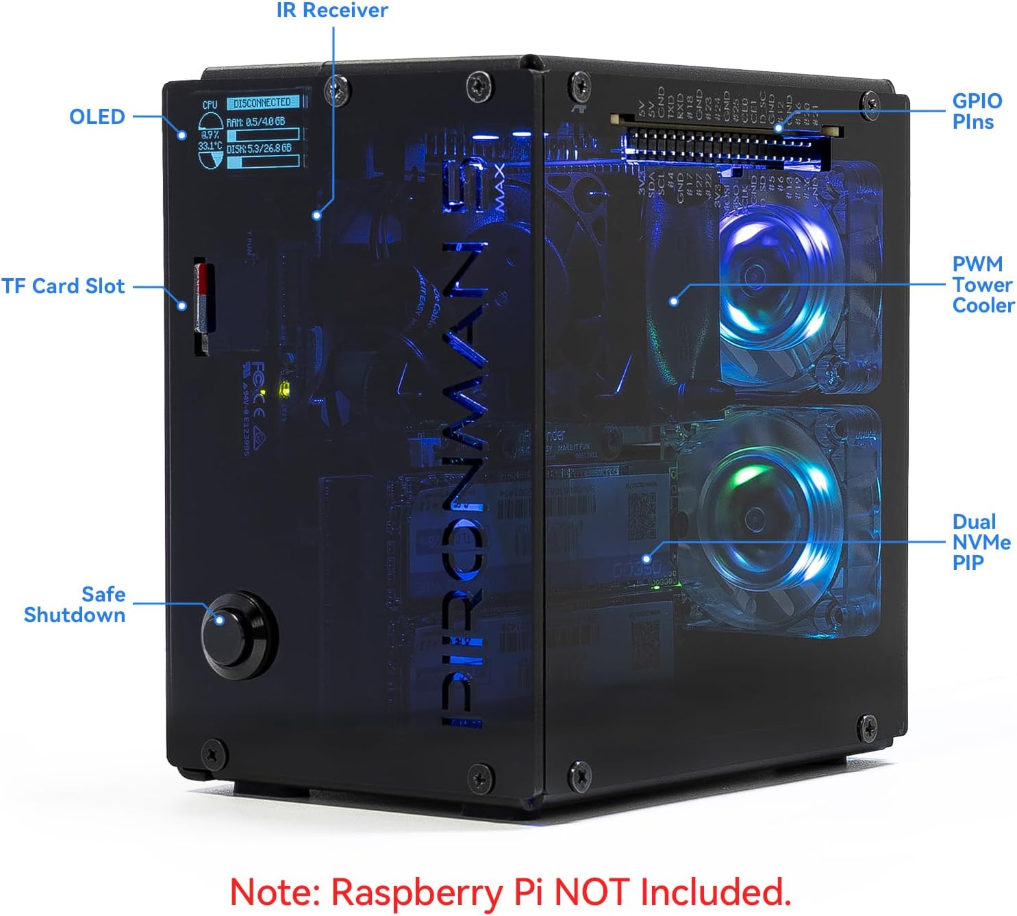 Caja de PC Pironman 5-MAX con  - Raspberry Pi Ai Kit Hailo-8L reseña y precio